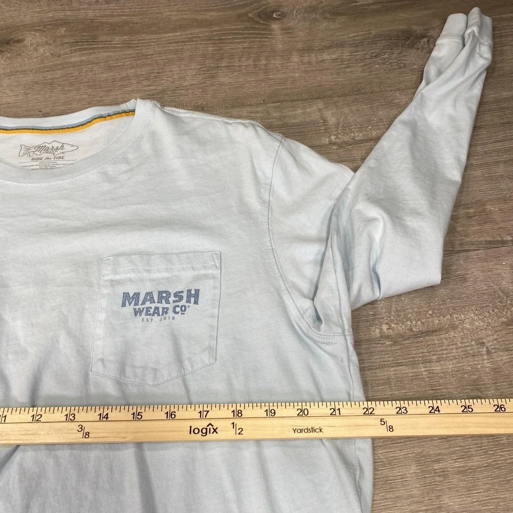 Marsh Wear Shirt Mens Large Blue Duck Graphic Long Sleeve Pocket Cotton Casual - Picture 5 of 10